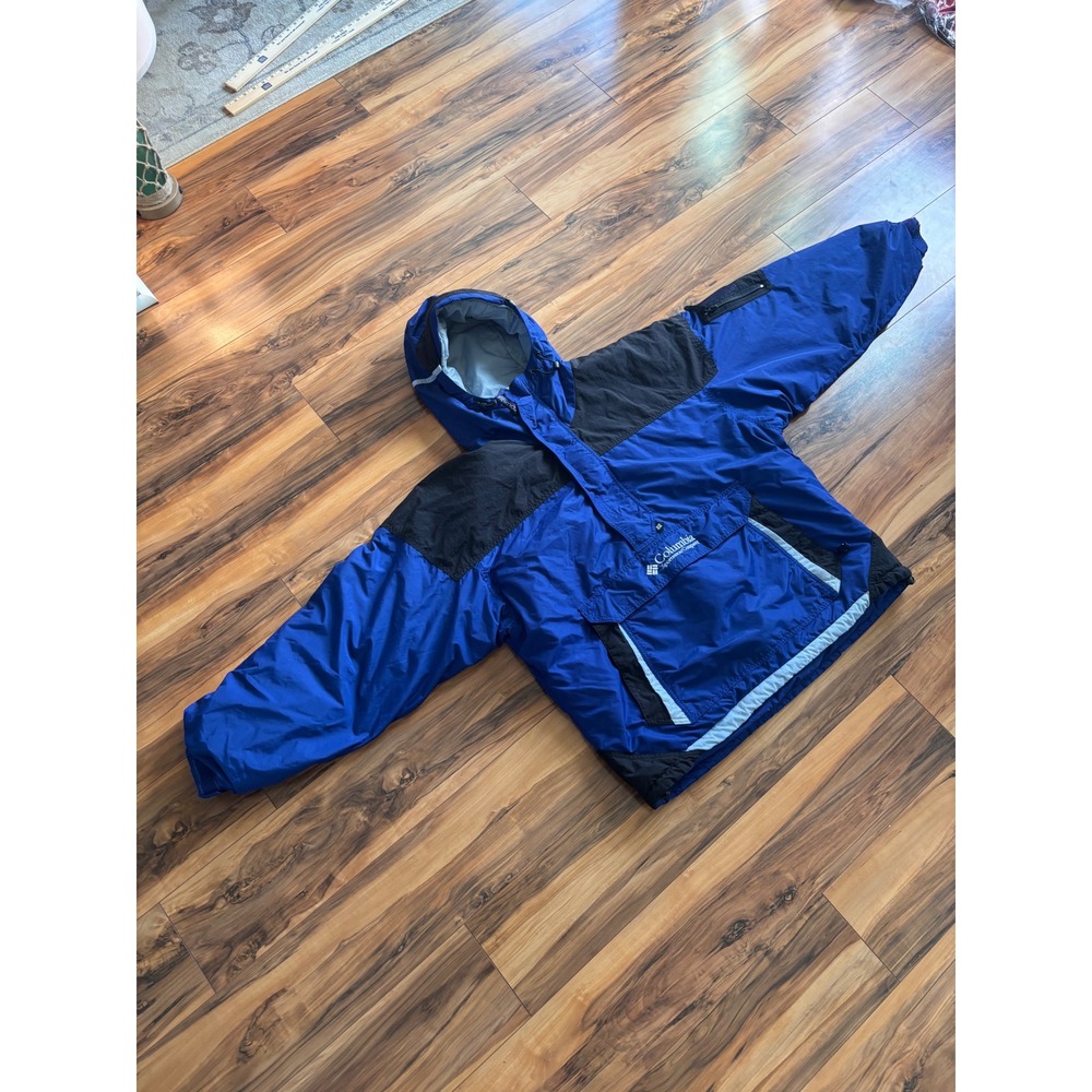 Columbia Sportswear Vintage Blue Black Anorak Hooded Jacket Mens L F98 MM 5010